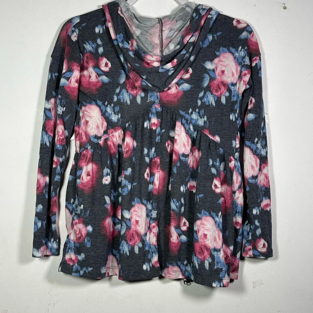 Abercrombie Kids Floral Rose gray Peplum Zip Up Hoodie Cardigan Size 13/14‎ NWOT